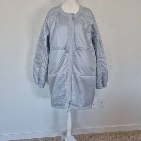 Free People  Light As A Feather Light Blue Quilted Jacket Size L - Picture 2 of 12